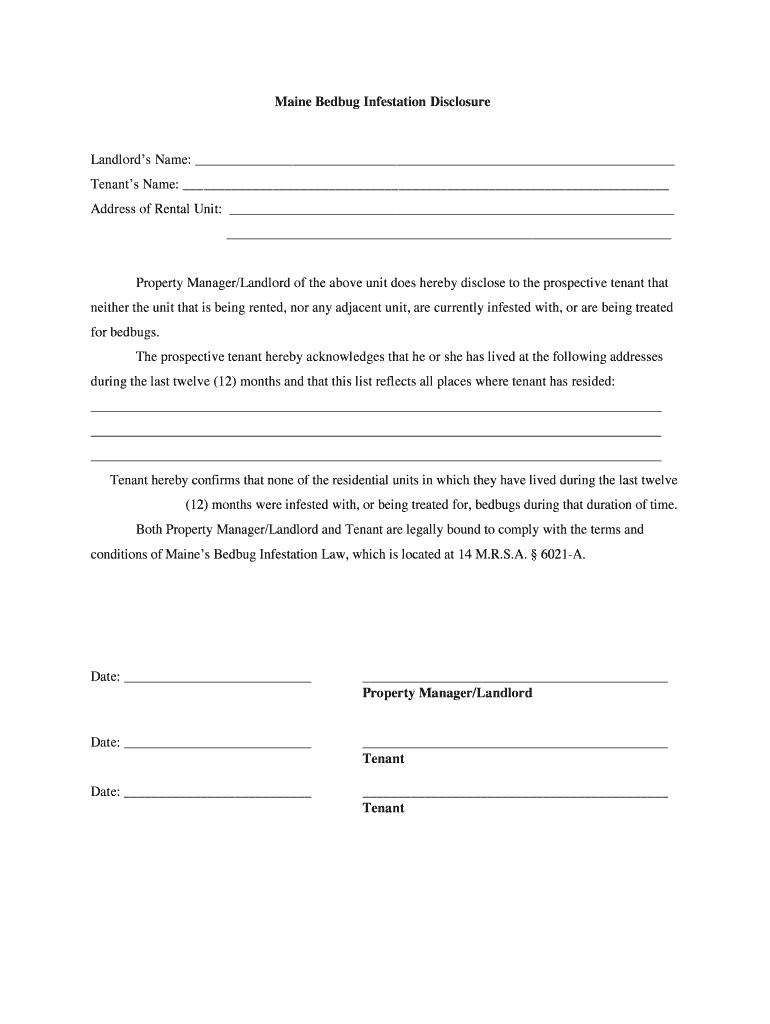 Bed Bug Disclosure Form Fill Out And Sign Printable PDF Template