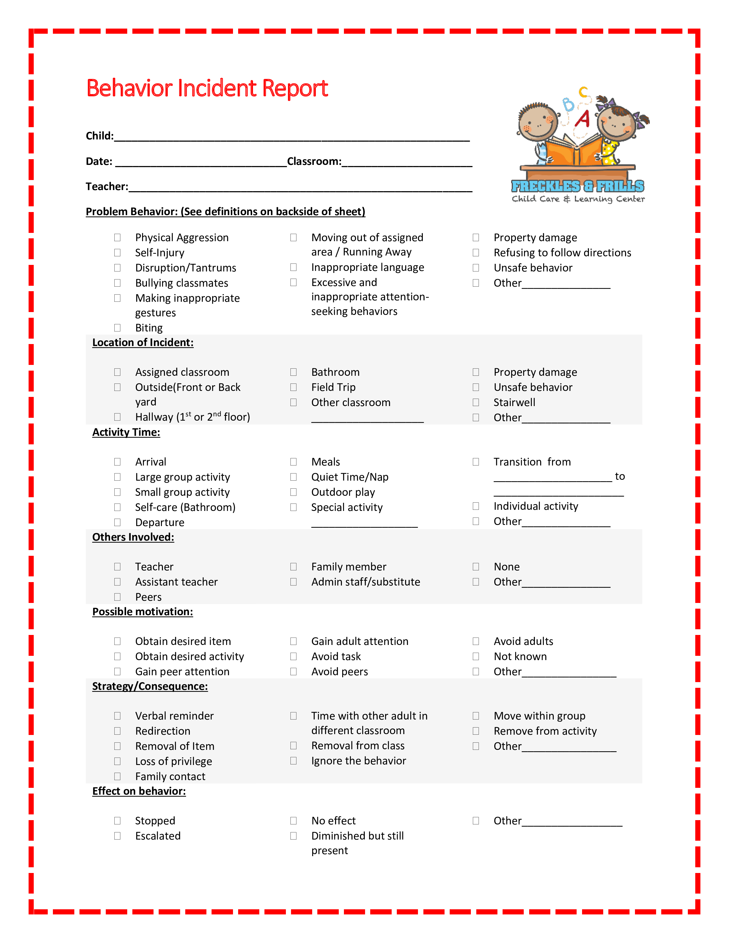 Behavior Incident Reports Keeping Track Of Unacceptable Behaviors 