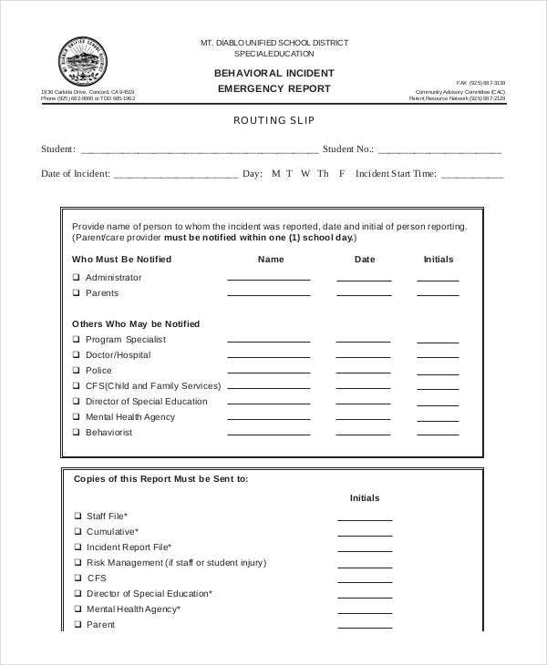 Behavioral Health Incident Report Form ReportForm