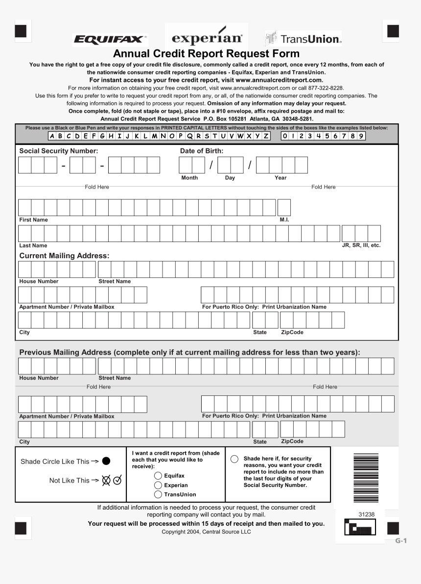 Best Annual Credit Report Request Form Main Image Equifax Manual