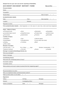 Best Template Incident Accident Report Form PDF Minasinternational