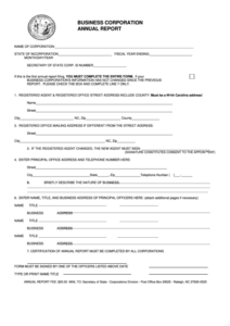 Business Corporation Annual Report Form North Carolina Secretary Of