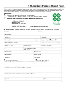 Canada 4 H Council Of Alberta 4 H Accident Incident Report Form Fill