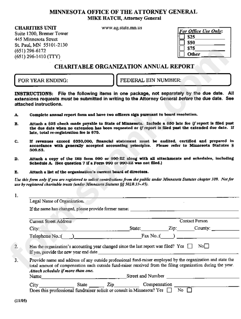 Charitable Organization Annual Report Form Minnesota Office Of The 
