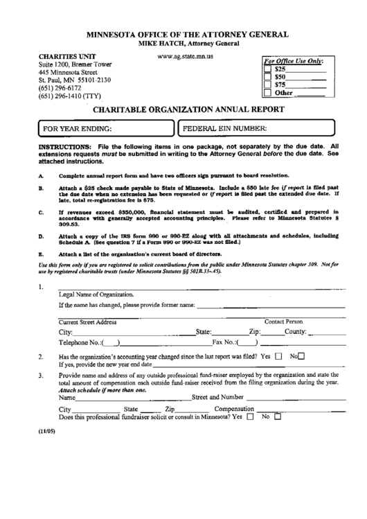 Charitable Organization Annual Report Form Minnesota Office Of The