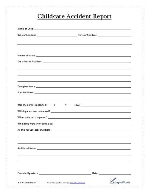 Child Accident Report Form In 2018 Daycare Pinterest Child