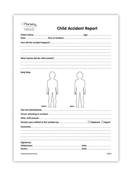 Child Accident Report Forms Nursery Resources Childminding