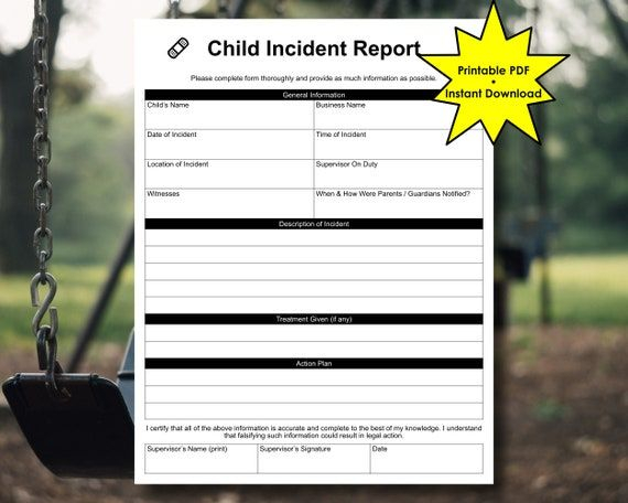 Child Incident Report Form Printable PDF Instant Digital Etsy Canada 