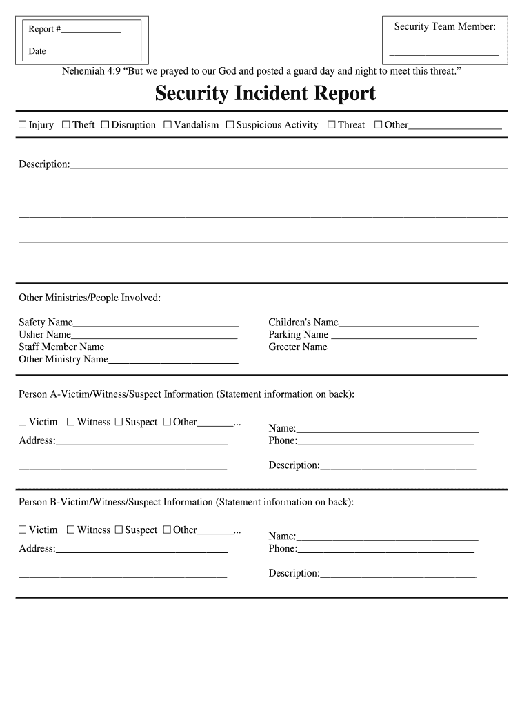 Church Incident Report Fill Online Printable Fillable Blank 