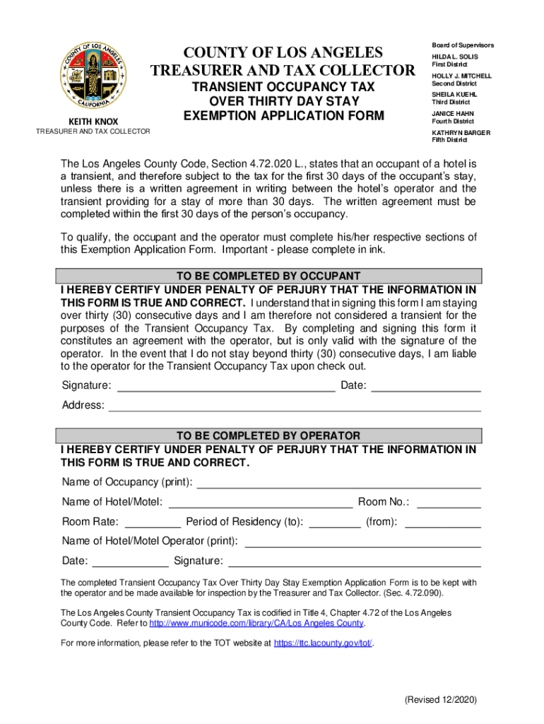 City Of Los Angeles Transient Occupancy Tax Form Fill Out Sign 