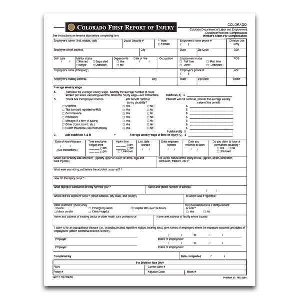 Colorado First Report Of Injury Form From LaborLawCenter