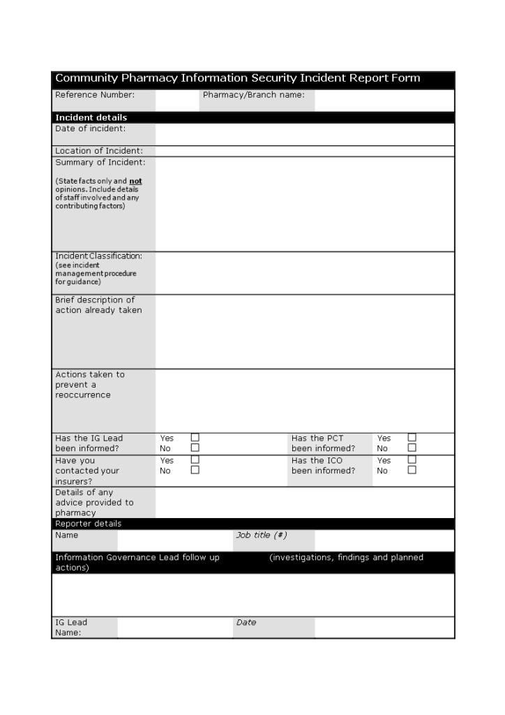 Computer Incident Report Template