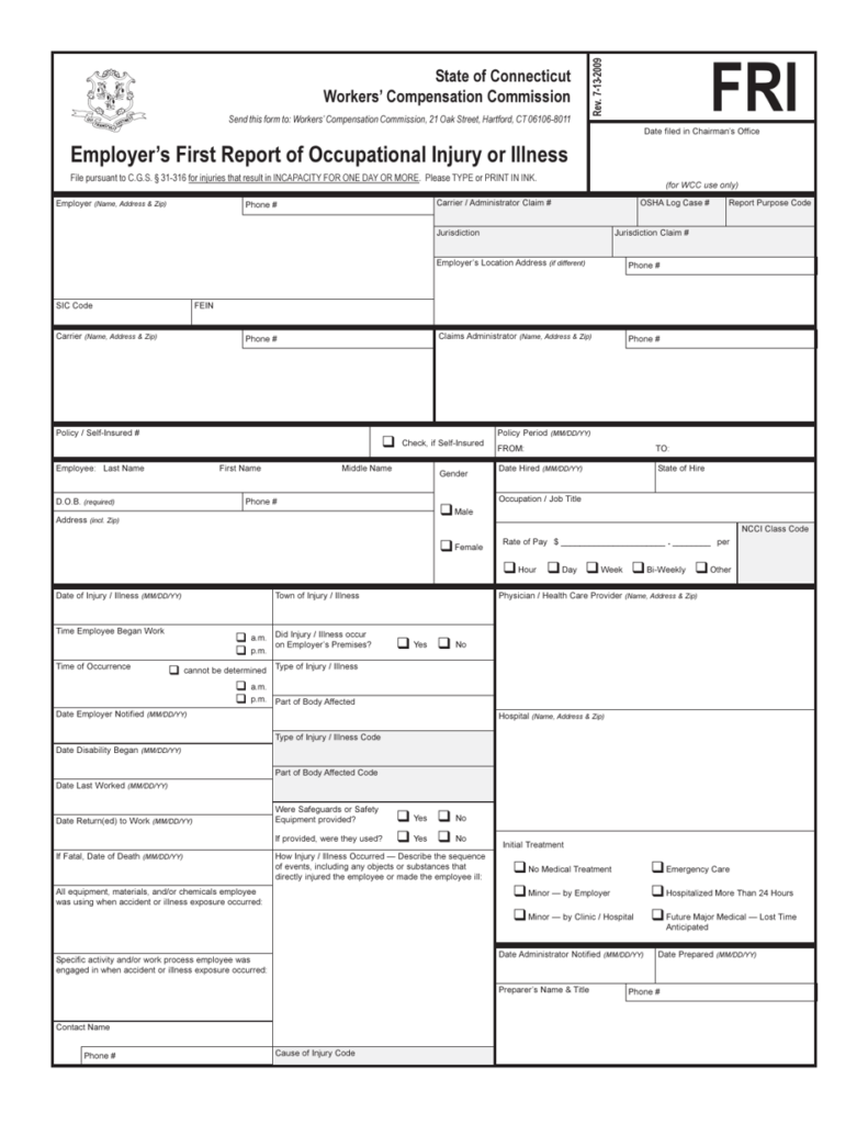 Connecticut Employer s First Report Of Occupational Injury Or Illness 