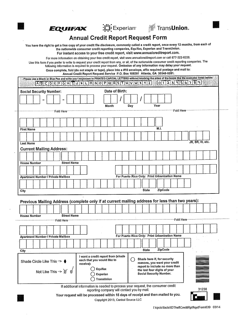 Credit Report Request Form Fill Online Printable Fillable Blank 