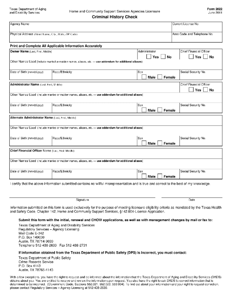 Criminal History Background Check Form 2022 Fill Out Sign Online 