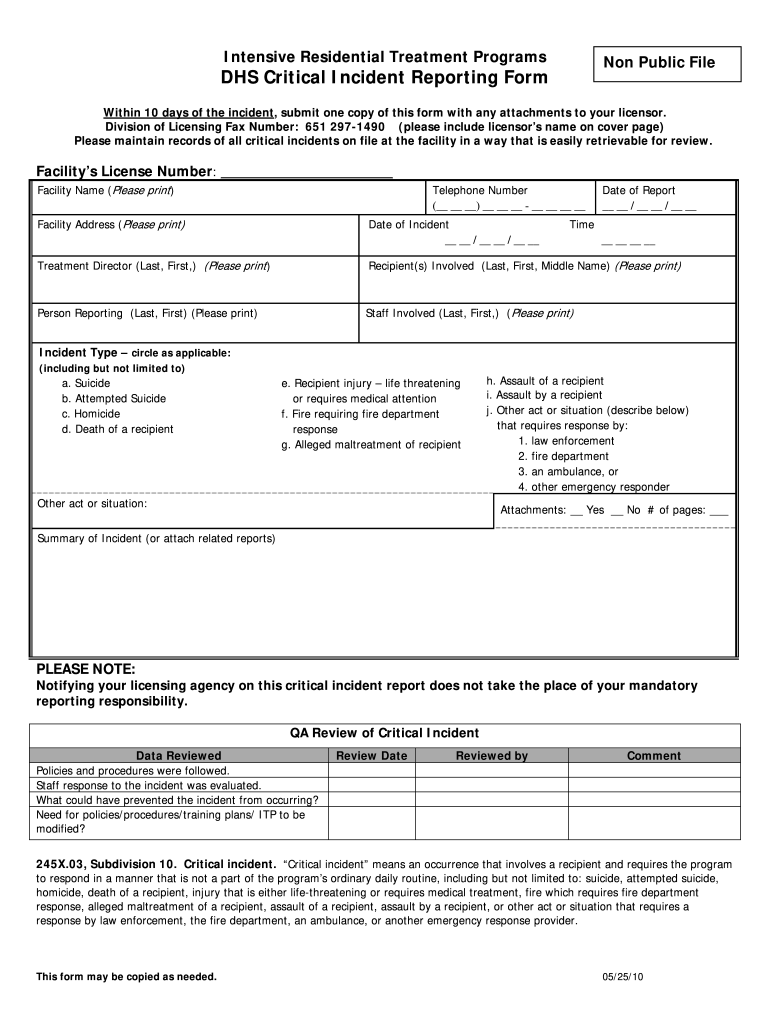 Critical Incident Report Form PDF Dhs Mn Fill Out And Sign Printable 