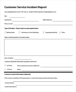 Customer Incident Report Form Template 4 PROFESSIONAL TEMPLATES