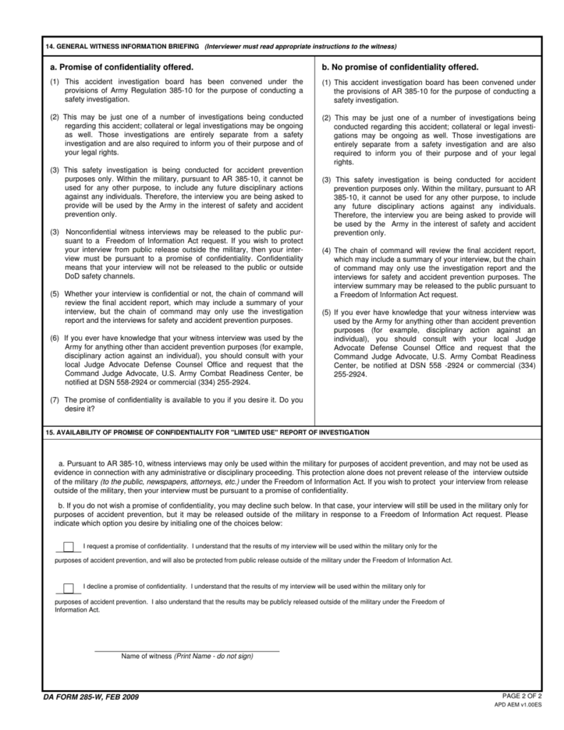 DA Form 285 w Download Fillable PDF Or Fill Online Technical Report Of 