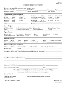 Daycare Accident Report Form INCIDENT REPORT FORM Child Care Home