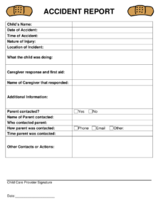 Daycare Accident Report Form INCIDENT REPORT FORM Child Care Home