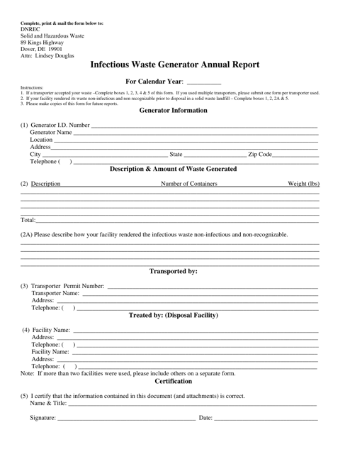 Delaware Infectious Waste Generator Annual Report Download Printable 