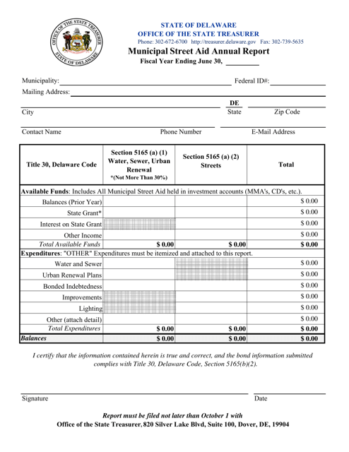 Delaware Municipal Street Aid Annual Report Form Download Fillable PDF