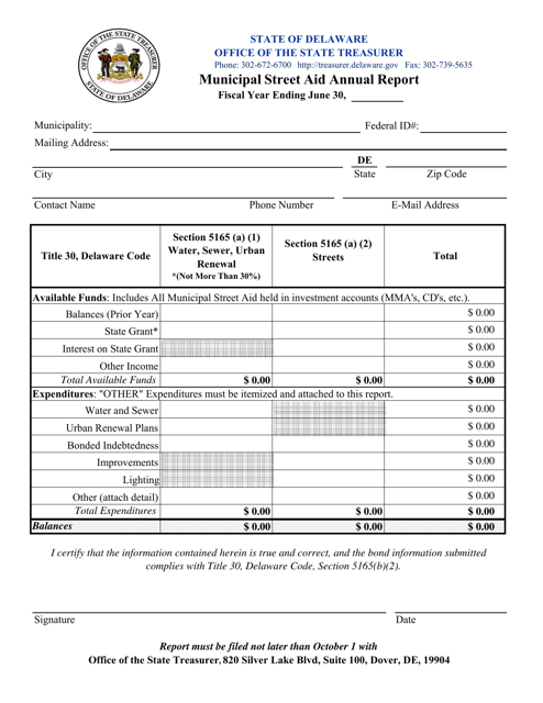 Delaware Municipal Street Aid Annual Report Form Download Fillable PDF 