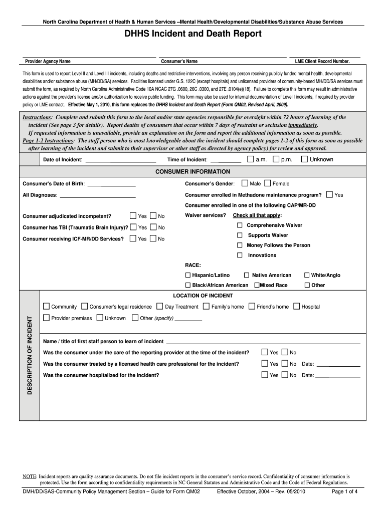 Dhhs Incident Report Fill Out Sign Online DocHub