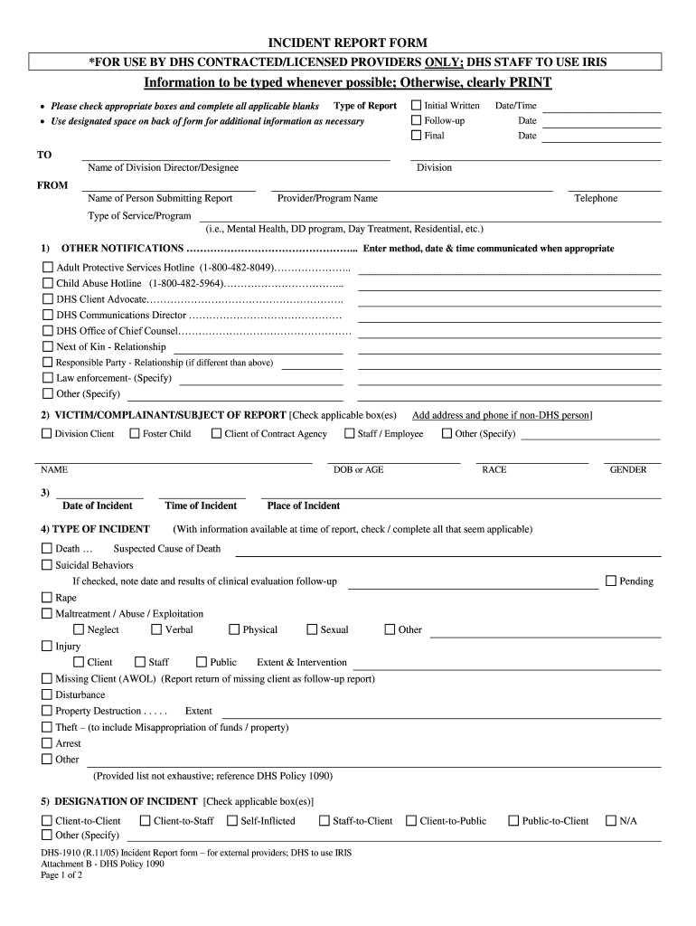 Dhs Incident Report Form Fill Out And Sign Printable PDF Template 