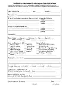 Discrimination Harassment Bullying Incident Report Form Download