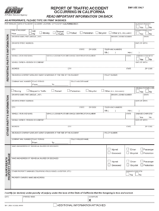 Dmv Report Of Traffic Accident Occurring In California Fill Out Sign