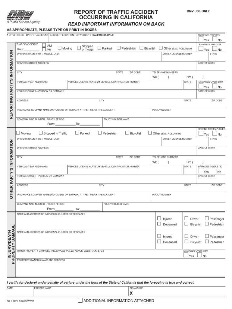 Dmv Report Of Traffic Accident Occurring In California Fill Out Sign 
