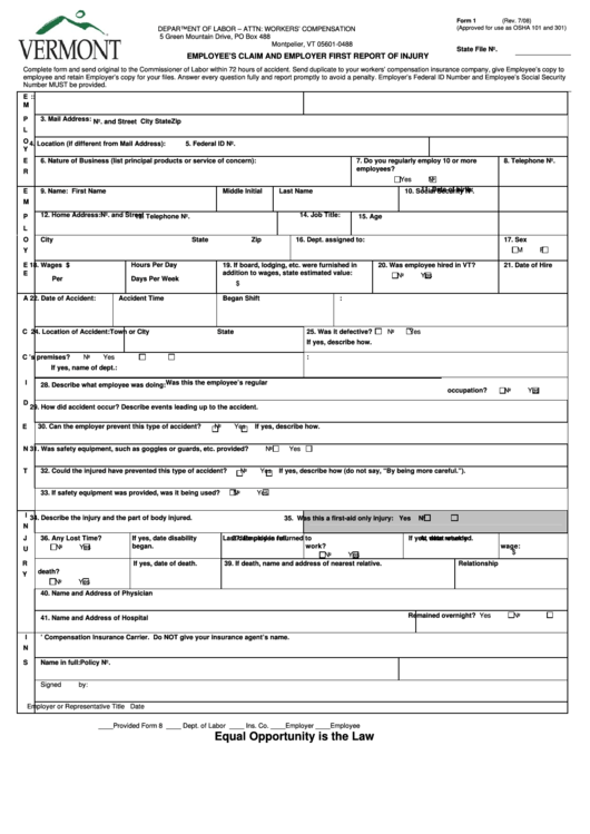 DOL Form 1 Download Fillable PDF Or Fill Online Employer First Report 