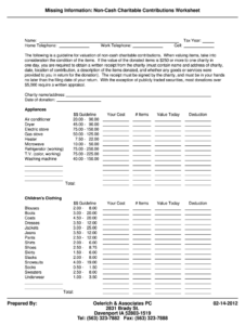 Donation Spreadsheet For Taxes