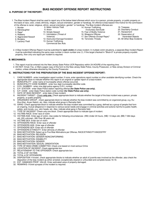 Download Instructions For Form UCR BI1 Supplementary Bias Incident 