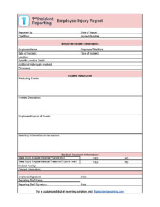 Downloadable Employee Injury Report Form For Timely Reporting 1st