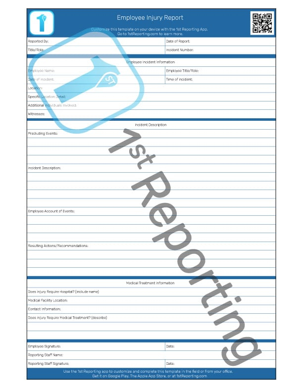 Downloadable Employee Injury Report Form For Timely Reporting 1st 