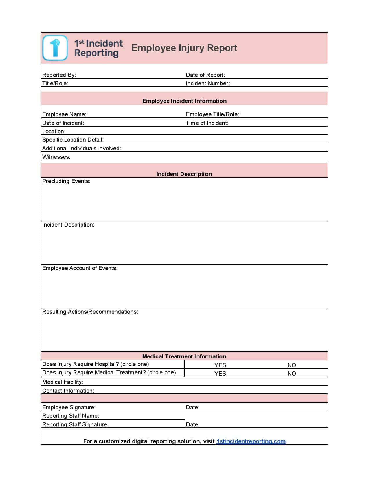 Downloadable Employee Injury Report Form For Timely Reporting 1st 