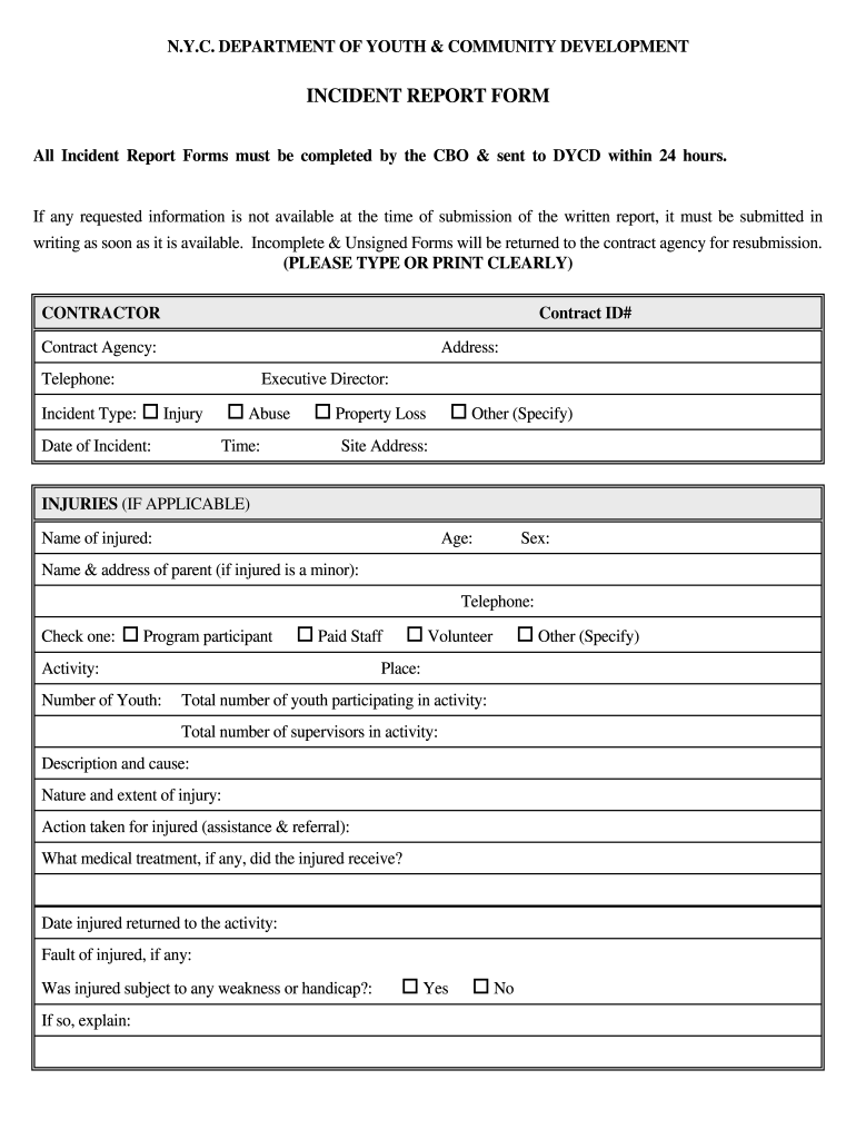 Dycd Incident Report Fill Online Printable Fillable Blank PdfFiller