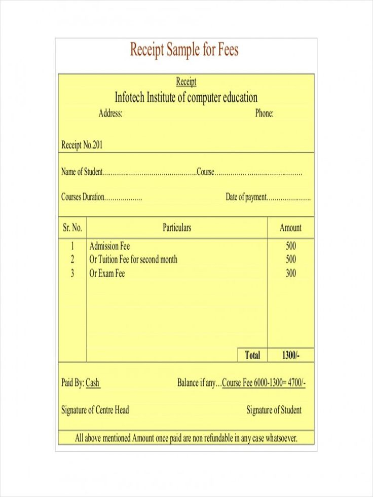 Editable 6 School Receipt Examples Samples Examples School Fee Receipt 