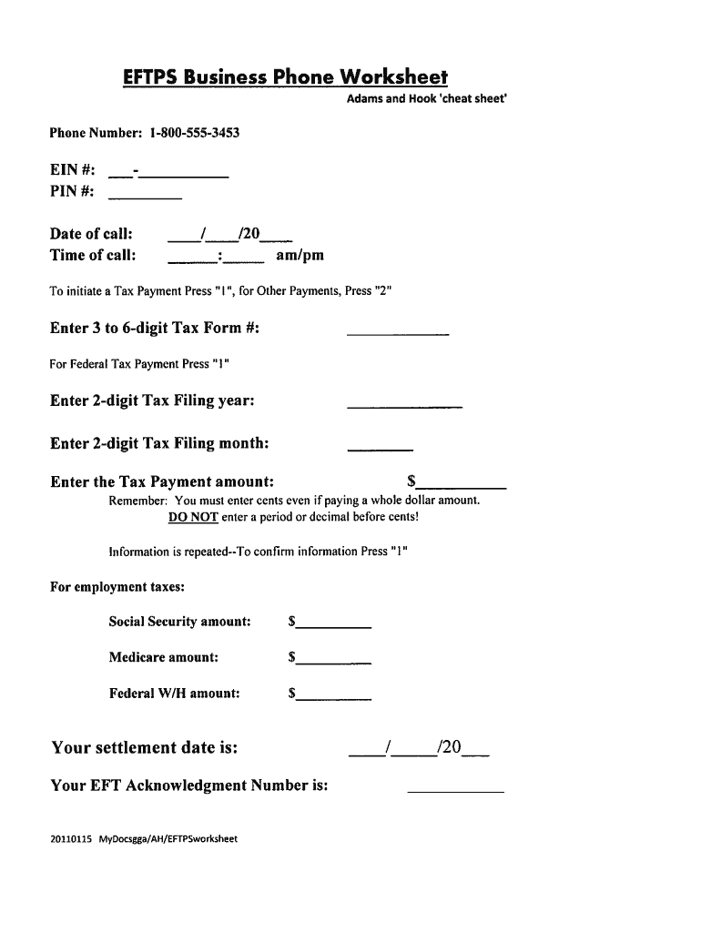 Eftps Worksheet Fill And Sign Printable Template Online US Legal Forms