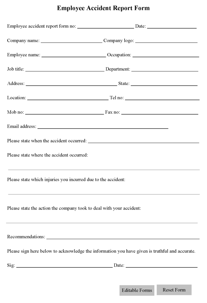 Employee Accident Report Form Pdf