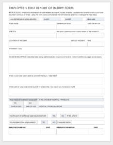 Employee Accident Report Form Printable Printable Forms Free Online