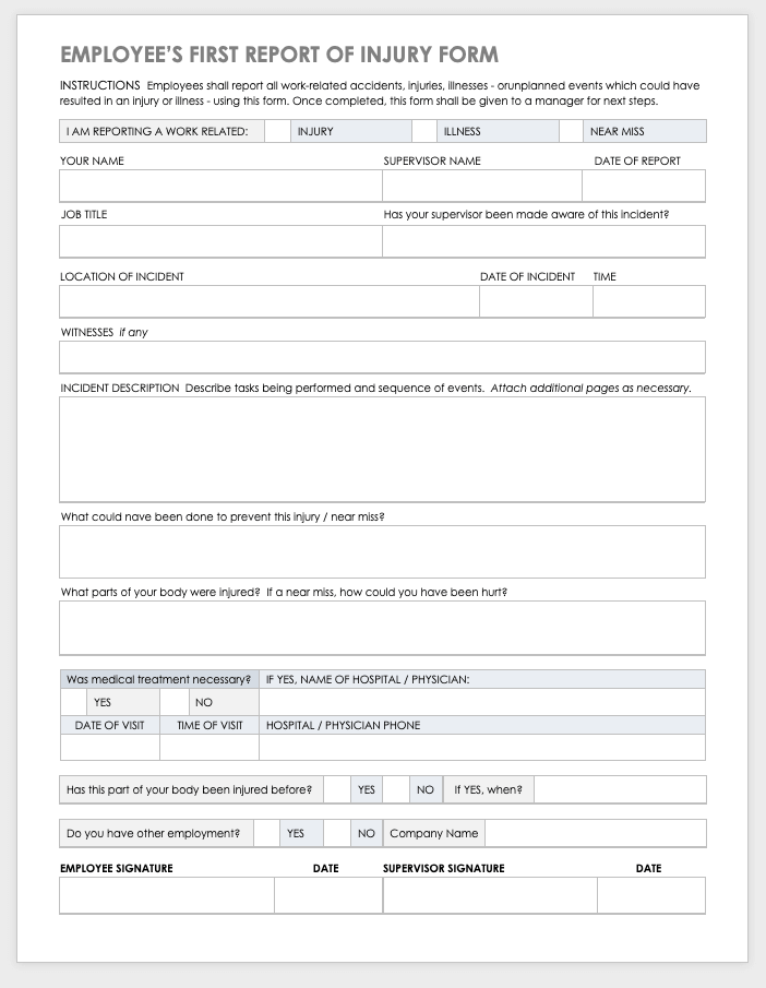 Employee Accident Report Form Printable Printable Forms Free Online