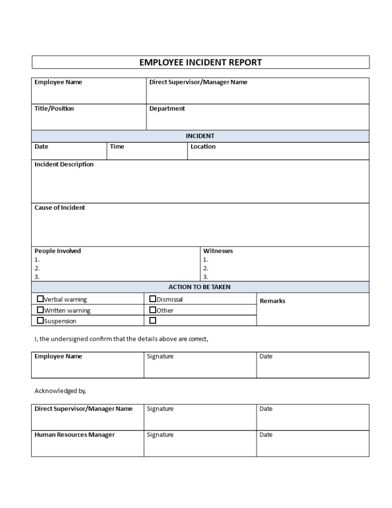 Employee Incident Report Is Your Company In Need For An Employee 
