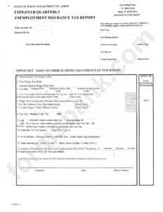 Employer Quarterly Unemployment Insurance Tax Report State Of Idaho