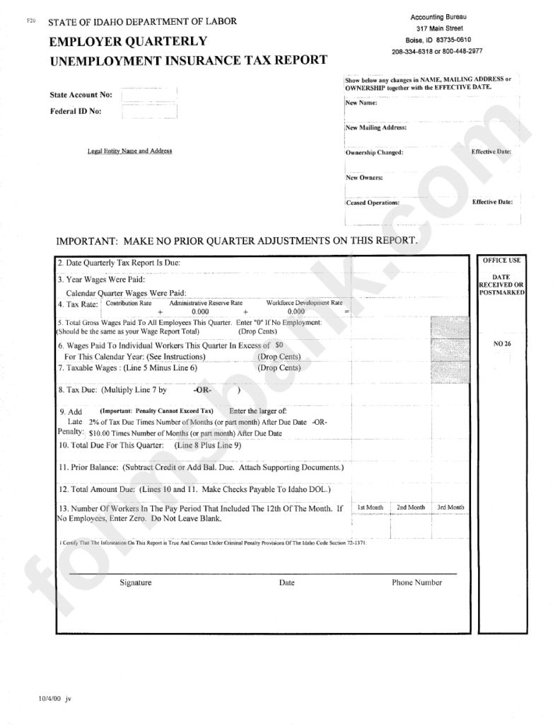 Employer Quarterly Unemployment Insurance Tax Report State Of Idaho 