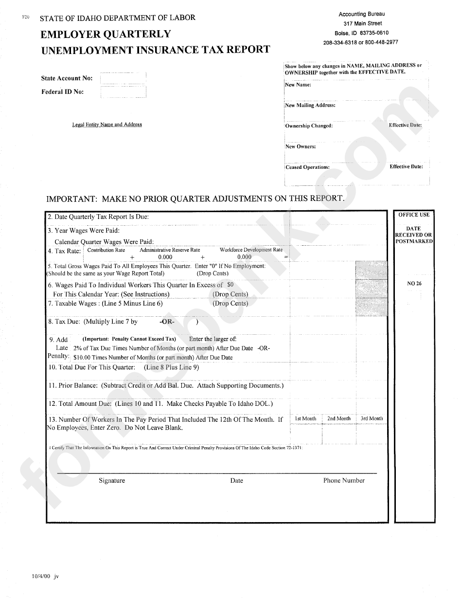 Employer Quarterly Unemployment Insurance Tax Report State Of Idaho 