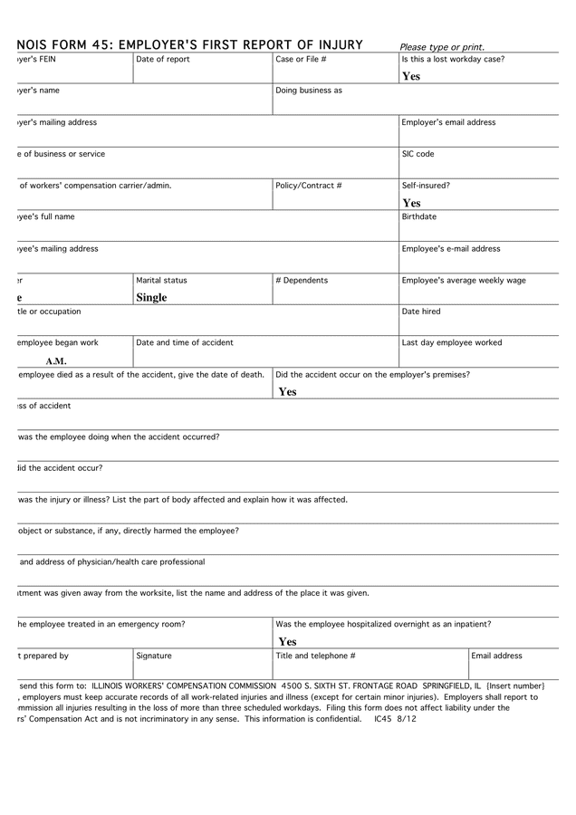 Employers Report Of Accident Form ReportForm