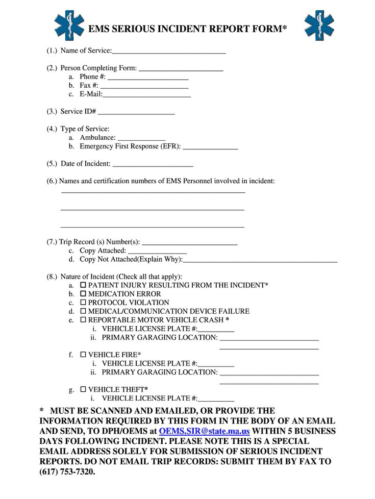 Ems Serious Incident Report Form Fill Online Printable Fillable With 